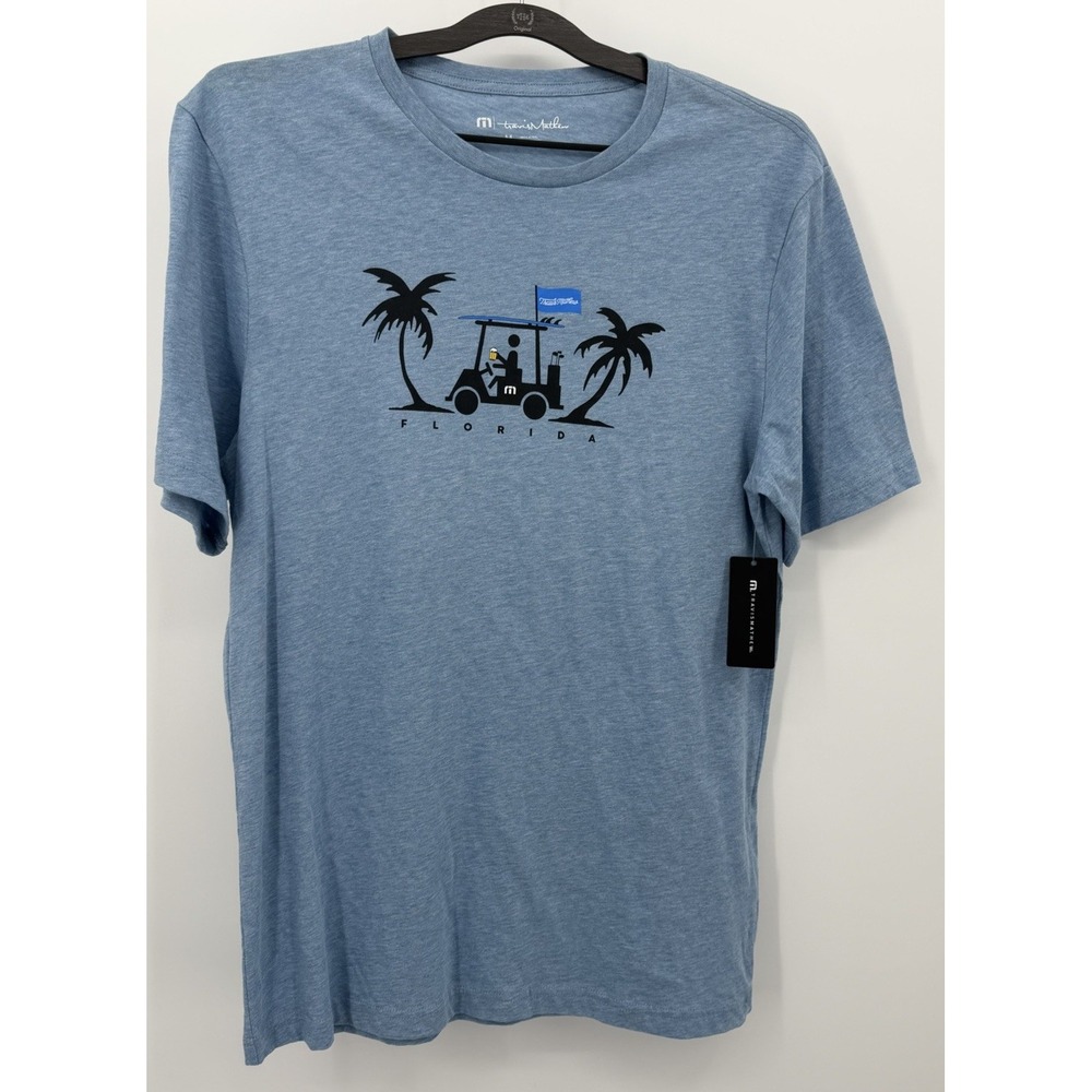 Travis Mathew Graphic‎ T Shirt Men Size Medium Blue Golf Cart Everglades NWT